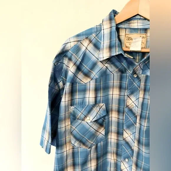 Wrangler | vintage men’s short sleeve western cowboy shirt w pearl snap buttons - Picture 3 of 5